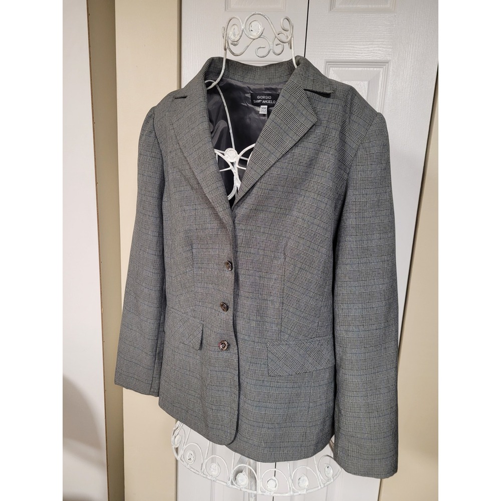 Giorgio Sant'Angelo Womens Grey Glen Plaid Blazer Jacket Size 14W‎ Professional